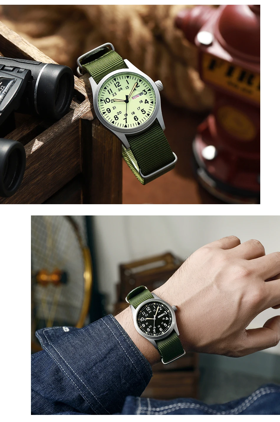 TPW 2026 Luminous 38mm Women's Field Watch Easy Read Fabric Strap 24hr Display Date Day Function Quartz Movement