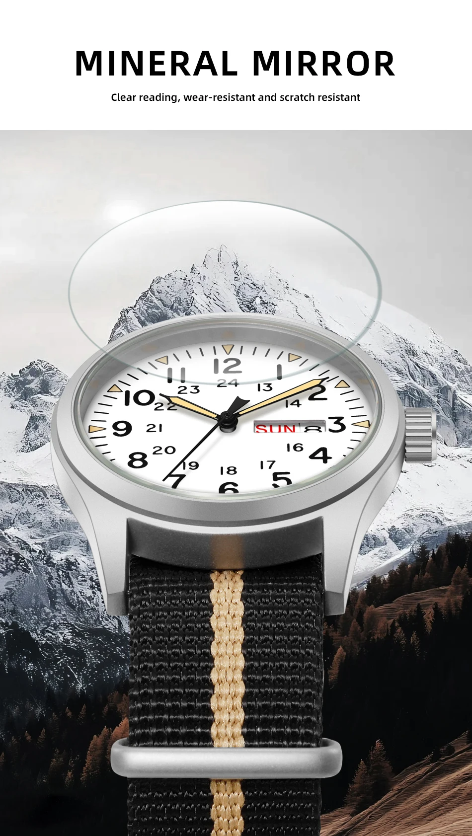 TPW 2026 Luminous 38mm Women's Field Watch Easy Read Fabric Strap 24hr Display Date Day Function Quartz Movement