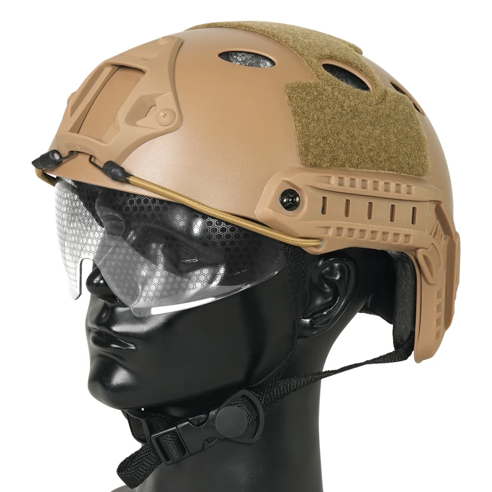 BOOIU Tactical Helmet Fast PJ Airsoft Helmet with Goggles ABS CS Riding Shooting Helmets Outdoor Sports Head Protection Gear