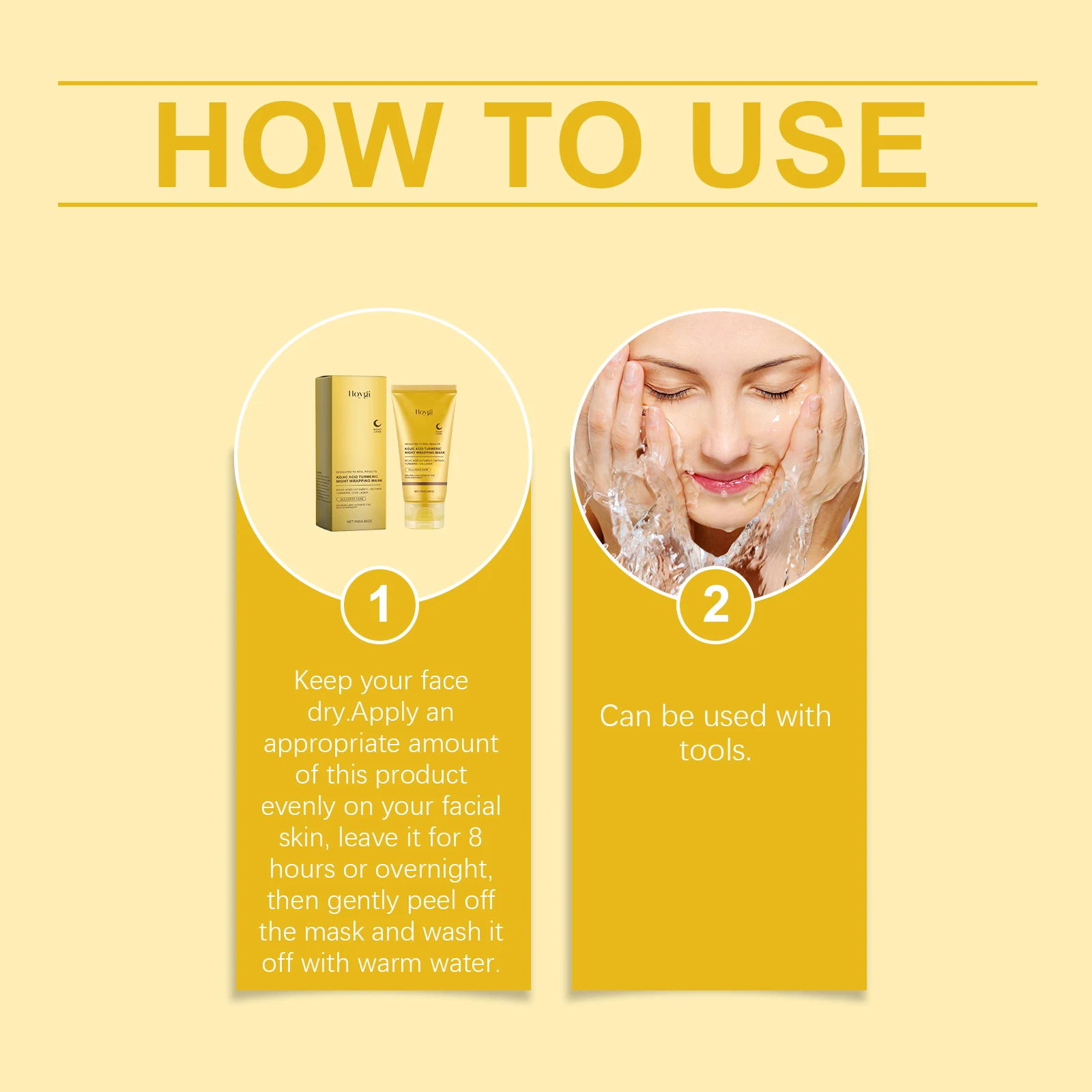 HOYGI Kojic Acid Turmeric Mask Overnight Peel off Mask Collagen Nourishing Hydrating Shrink Pores Brighten Dullness Skin Care