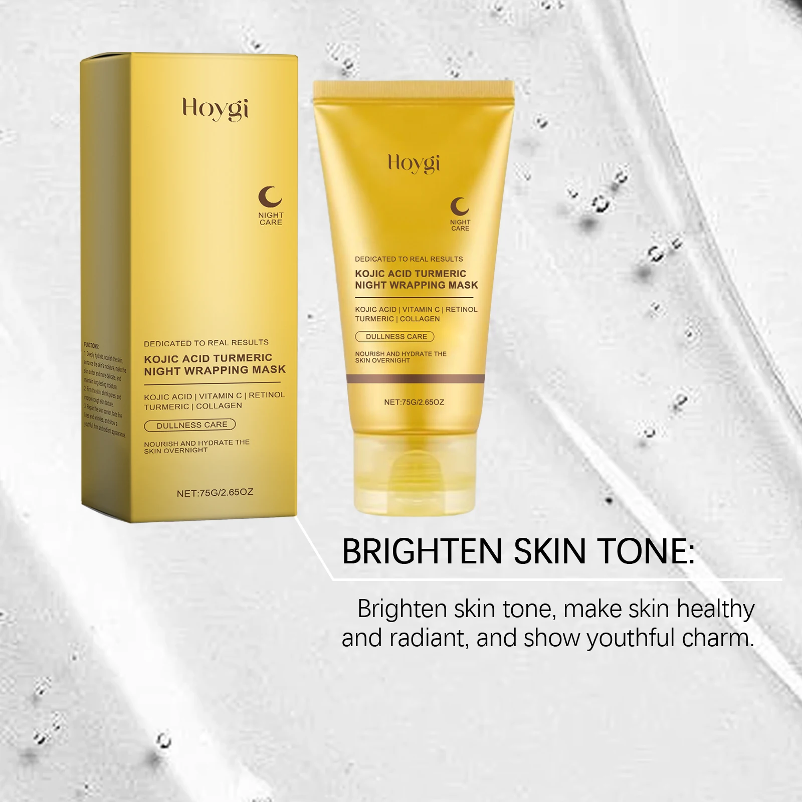 HOYGI Kojic Acid Turmeric Mask Overnight Peel off Mask Collagen Nourishing Hydrating Shrink Pores Brighten Dullness Skin Care