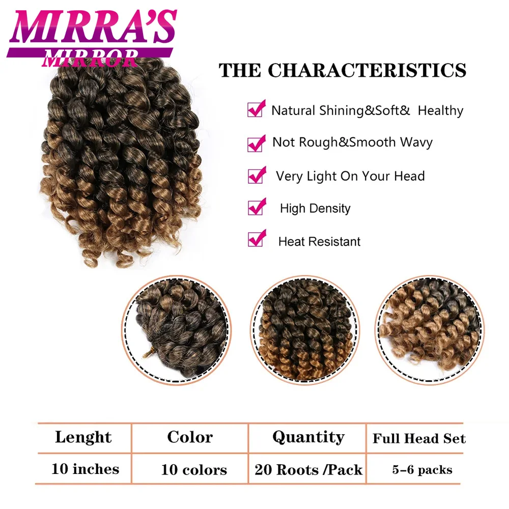 Wand Curl Crochet Hair 10 Inch Jamaican Bounce Synthetic Crochet Hair African Curly Crochet Braiding Hair Extensions for Women