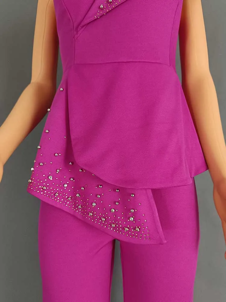 High Waist Strapless Jumpsuit Rivet Collar Lady Evening and Party Tube Top Jumpsuit for Women Elegant Sexy Birthday Jumpsuit