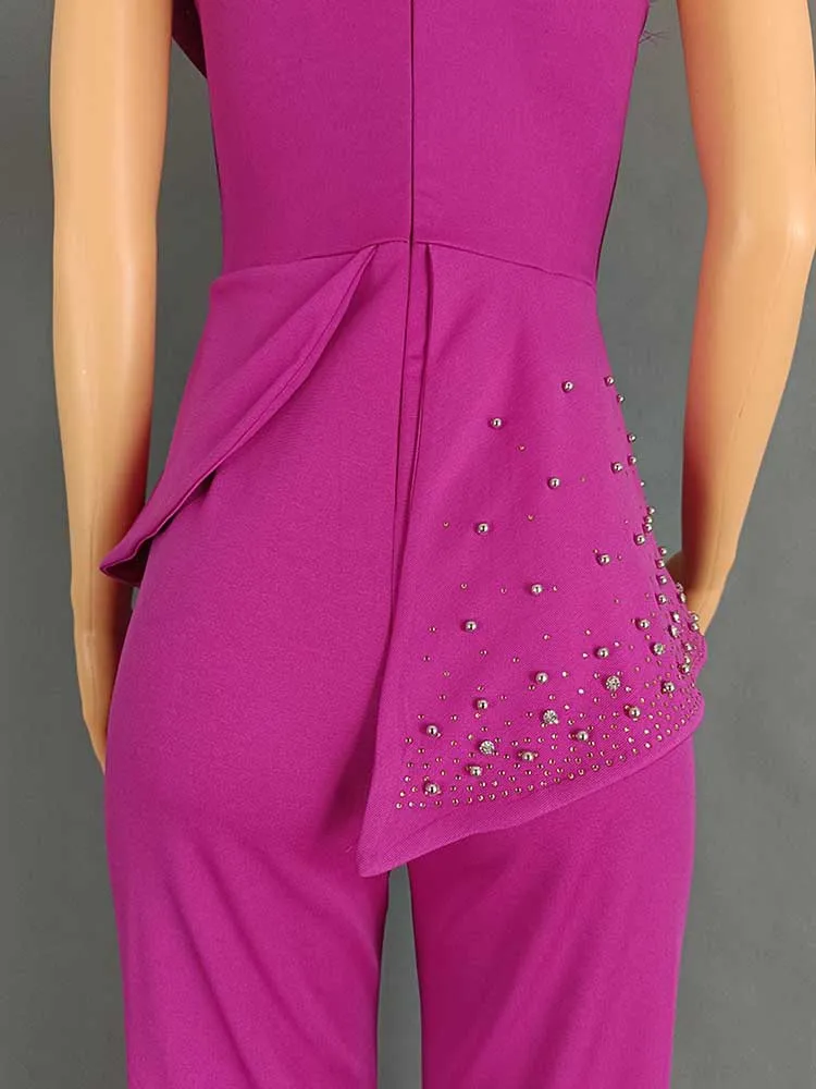 High Waist Strapless Jumpsuit Rivet Collar Lady Evening and Party Tube Top Jumpsuit for Women Elegant Sexy Birthday Jumpsuit