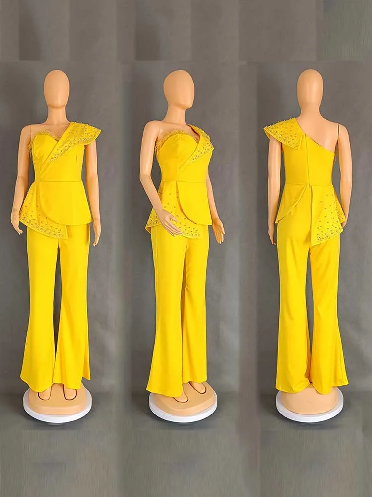 High Waist Strapless Jumpsuit Rivet Collar Lady Evening and Party Tube Top Jumpsuit for Women Elegant Sexy Birthday Jumpsuit
