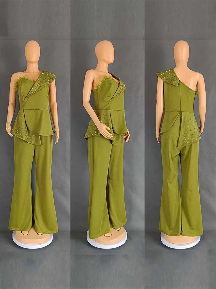 High Waist Strapless Jumpsuit Rivet Collar Lady Evening and Party Tube Top Jumpsuit for Women Elegant Sexy Birthday Jumpsuit