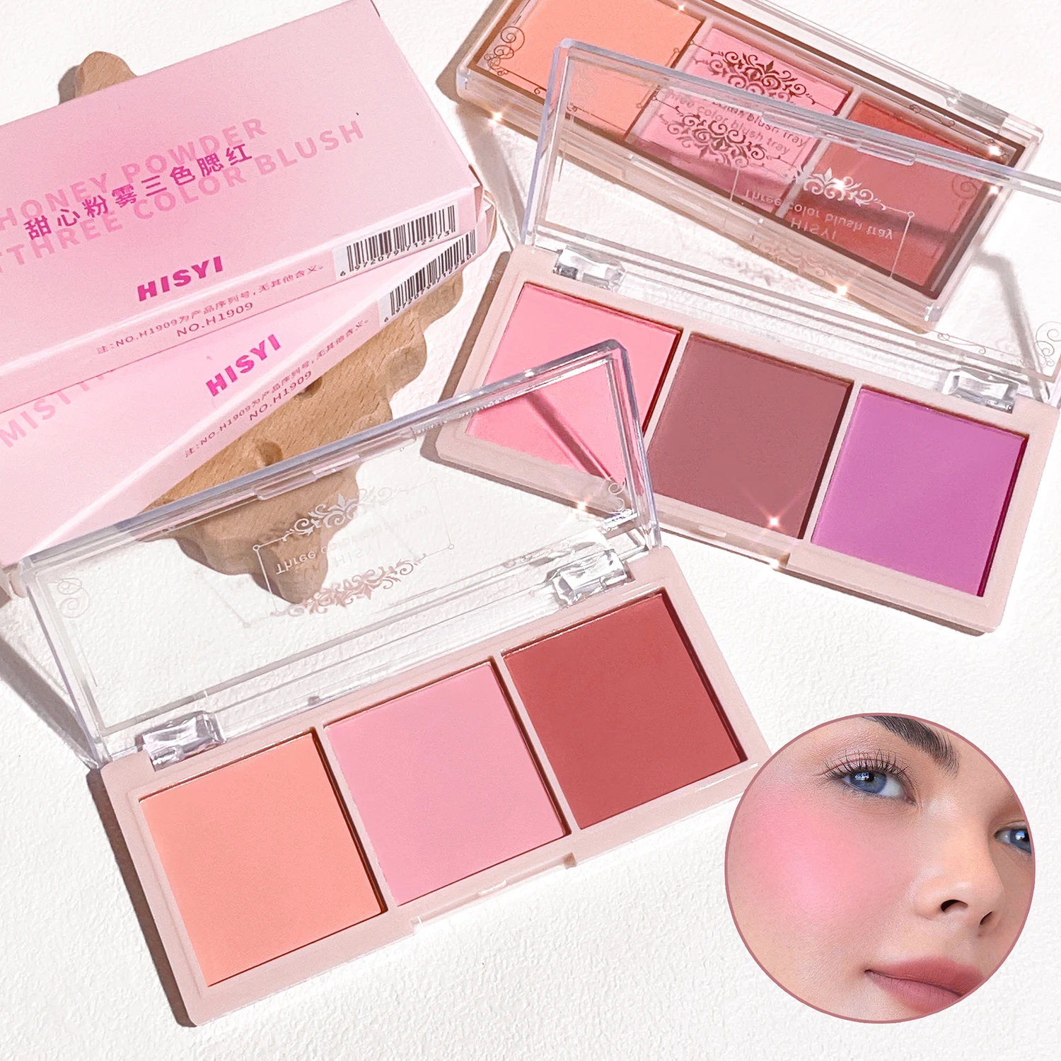 HISYI three-color blush natural color rendering delicate non-flying powder matte rouge holding makeup clear vitality girl blush
