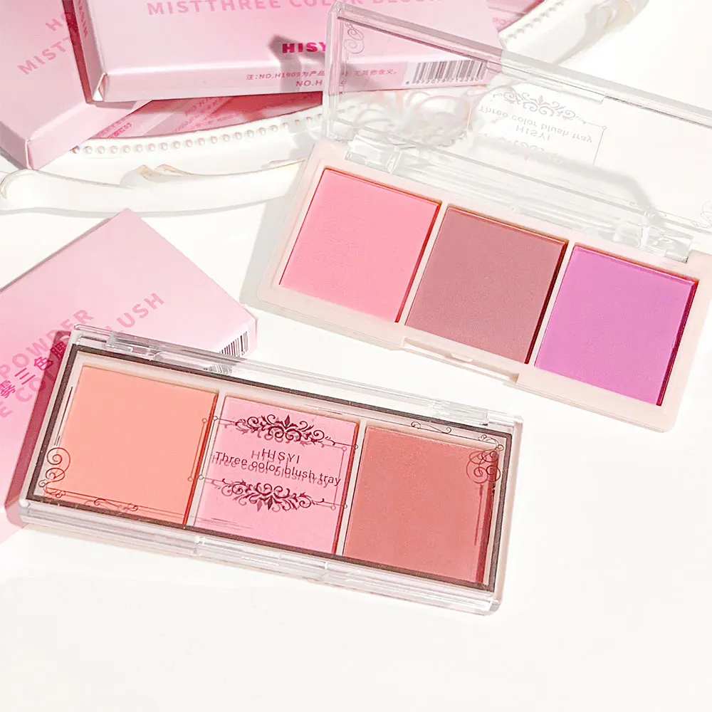 HISYI three-color blush natural color rendering delicate non-flying powder matte rouge holding makeup clear vitality girl blush