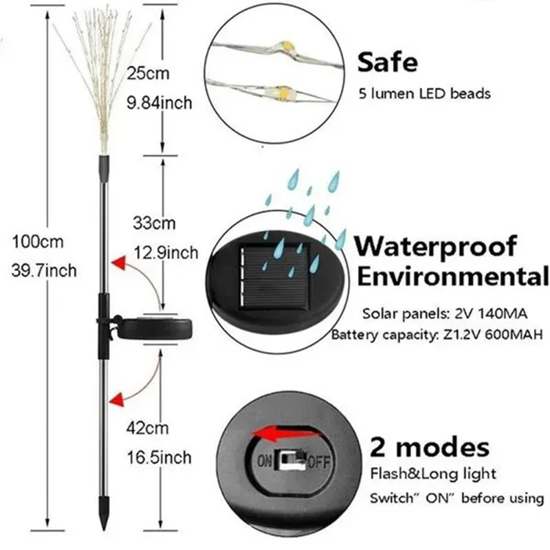 1/2/4Pcs Solar LED Firework Fairy Light Outdoor Garden Decoration Lawn Pathway Light For Patio Yard Party Christmas Wedding