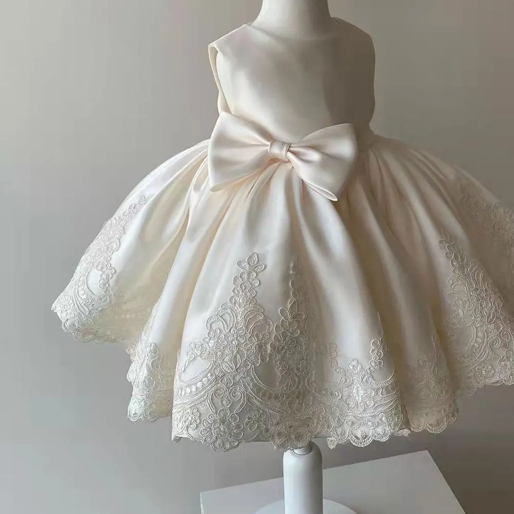 Elegant Dresses For Girls Christmas Solid Lace Girl Party Dress Princess Birthday Wedding New Year Costume Clothes 1-6T