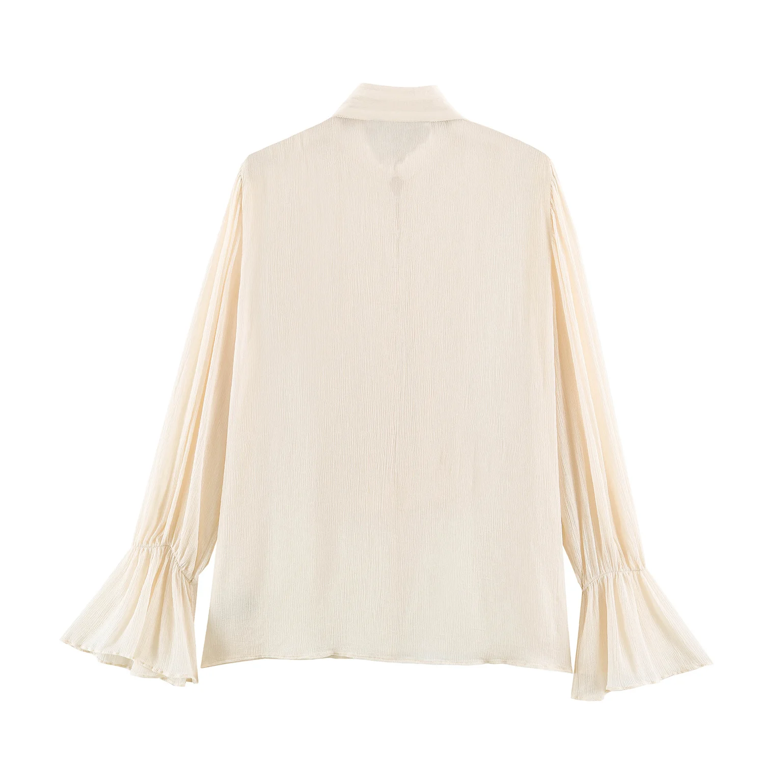 YENKYE Women Decorative Button Romantic Shirt Long Flare Sleeve High Neck Pleated Vintage Elegant Tops
