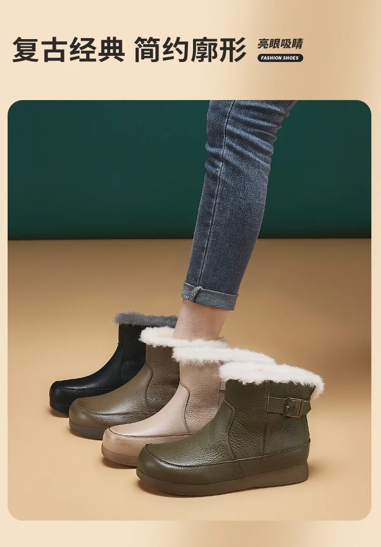 Careaymade-Women's Ankle Boots and Short Boots Nonslip Comfortable and Warm Snow Boots Women Plus Size Lace-up Women's Boot