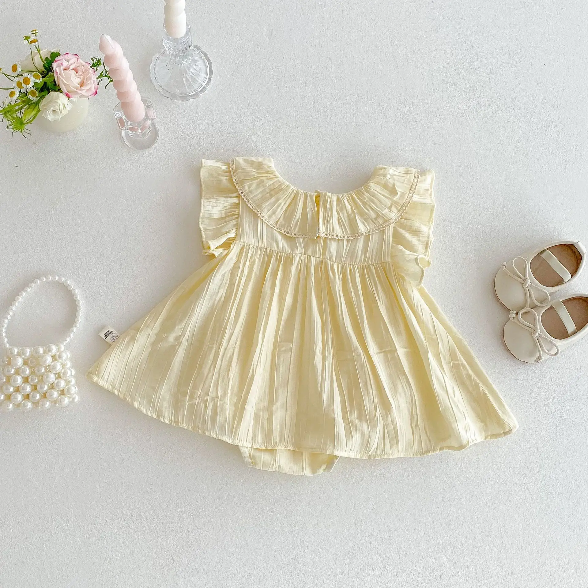 Baby Embroidery Bag Fart Dress 2025 New Summer Female Baby Korean Version Flying Sleeve Skirt Newborn Solid Color Clothes