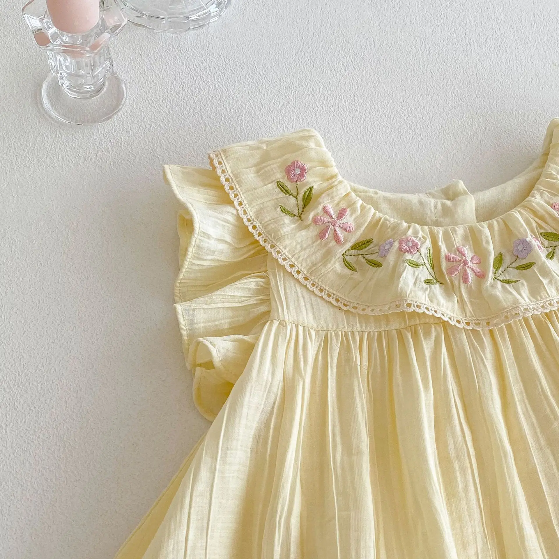 Baby Embroidery Bag Fart Dress 2025 New Summer Female Baby Korean Version Flying Sleeve Skirt Newborn Solid Color Clothes