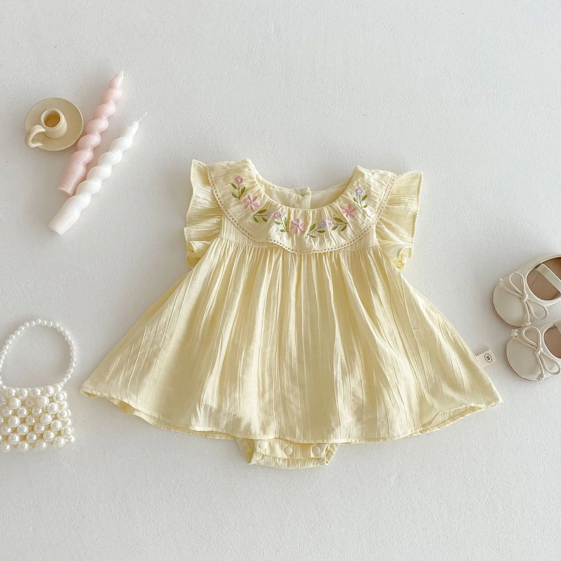 Baby Embroidery Bag Fart Dress 2025 New Summer Female Baby Korean Version Flying Sleeve Skirt Newborn Solid Color Clothes