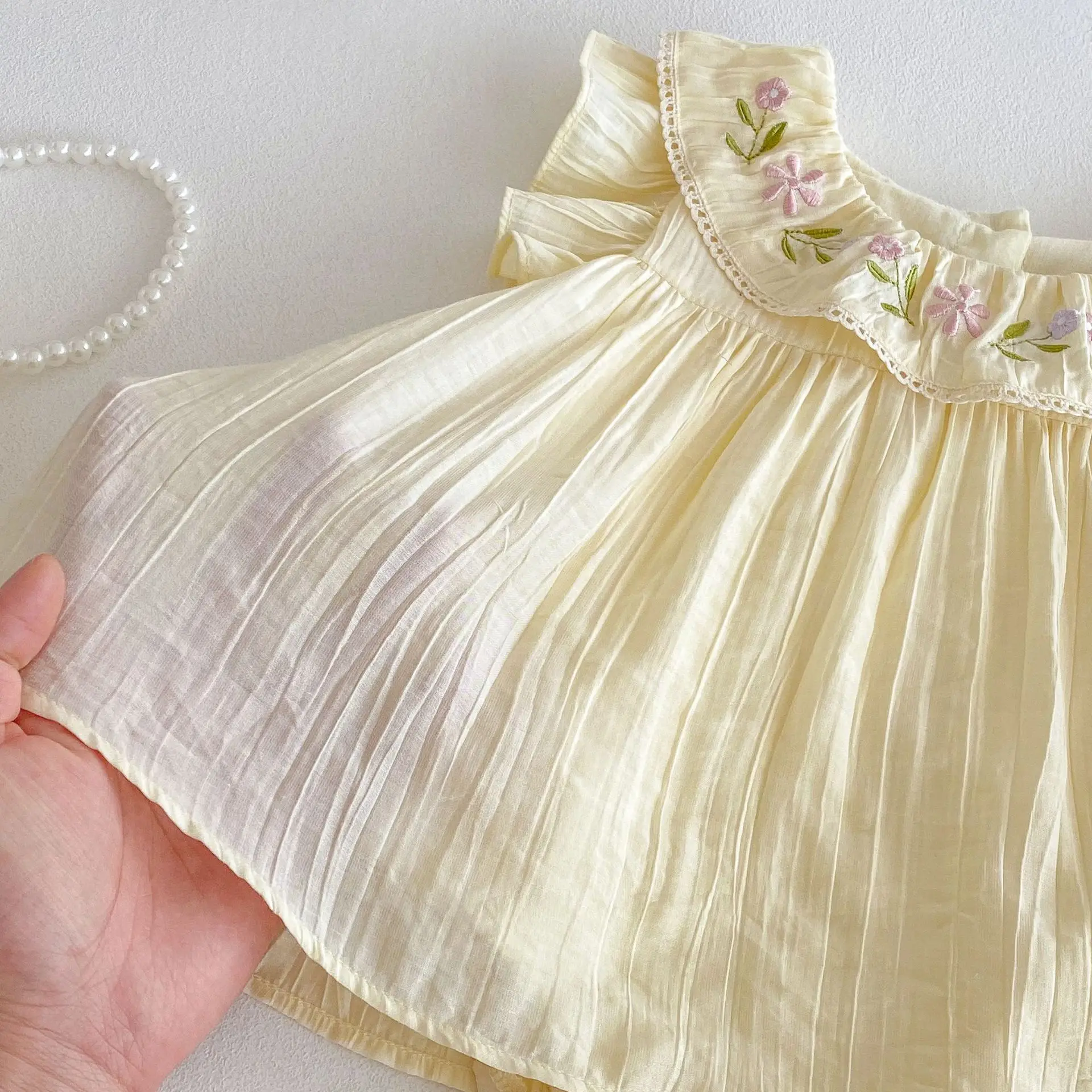 Baby Embroidery Bag Fart Dress 2025 New Summer Female Baby Korean Version Flying Sleeve Skirt Newborn Solid Color Clothes