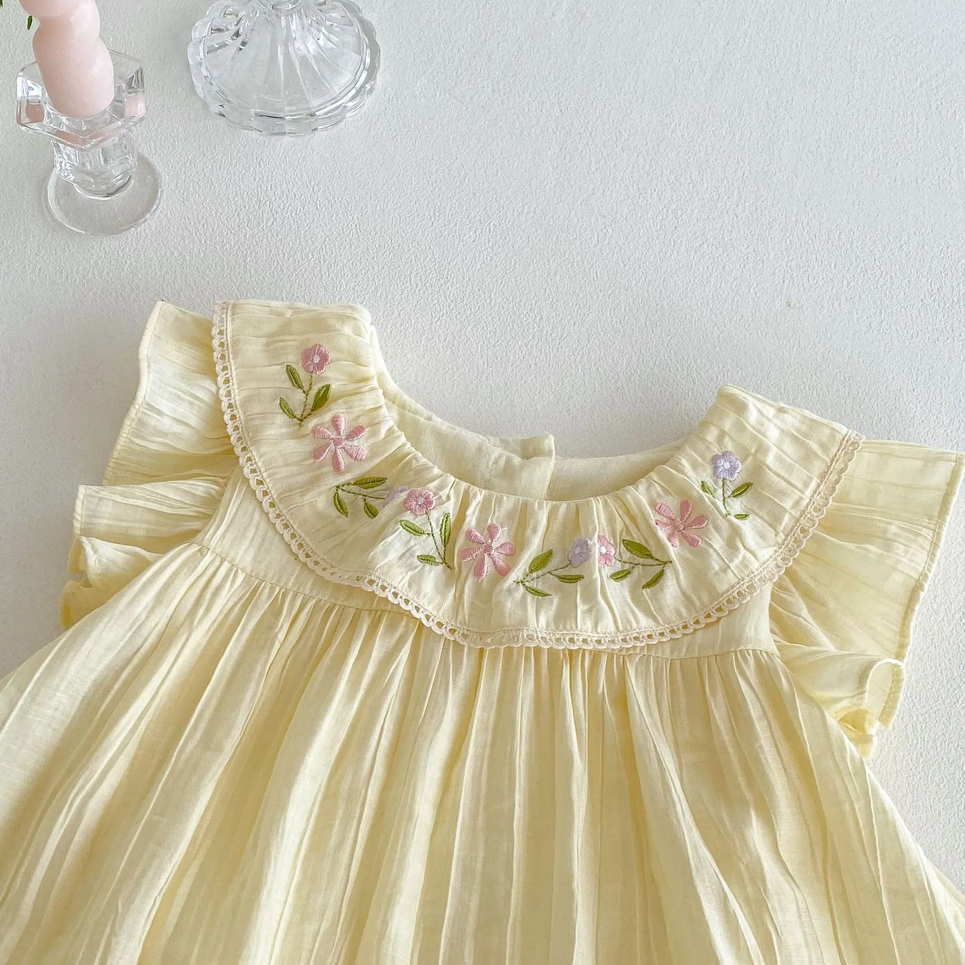 Baby Embroidery Bag Fart Dress 2025 New Summer Female Baby Korean Version Flying Sleeve Skirt Newborn Solid Color Clothes