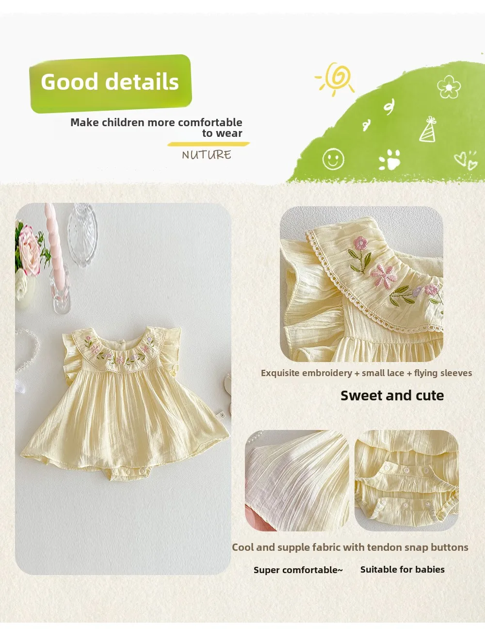 Baby Embroidery Bag Fart Dress 2025 New Summer Female Baby Korean Version Flying Sleeve Skirt Newborn Solid Color Clothes
