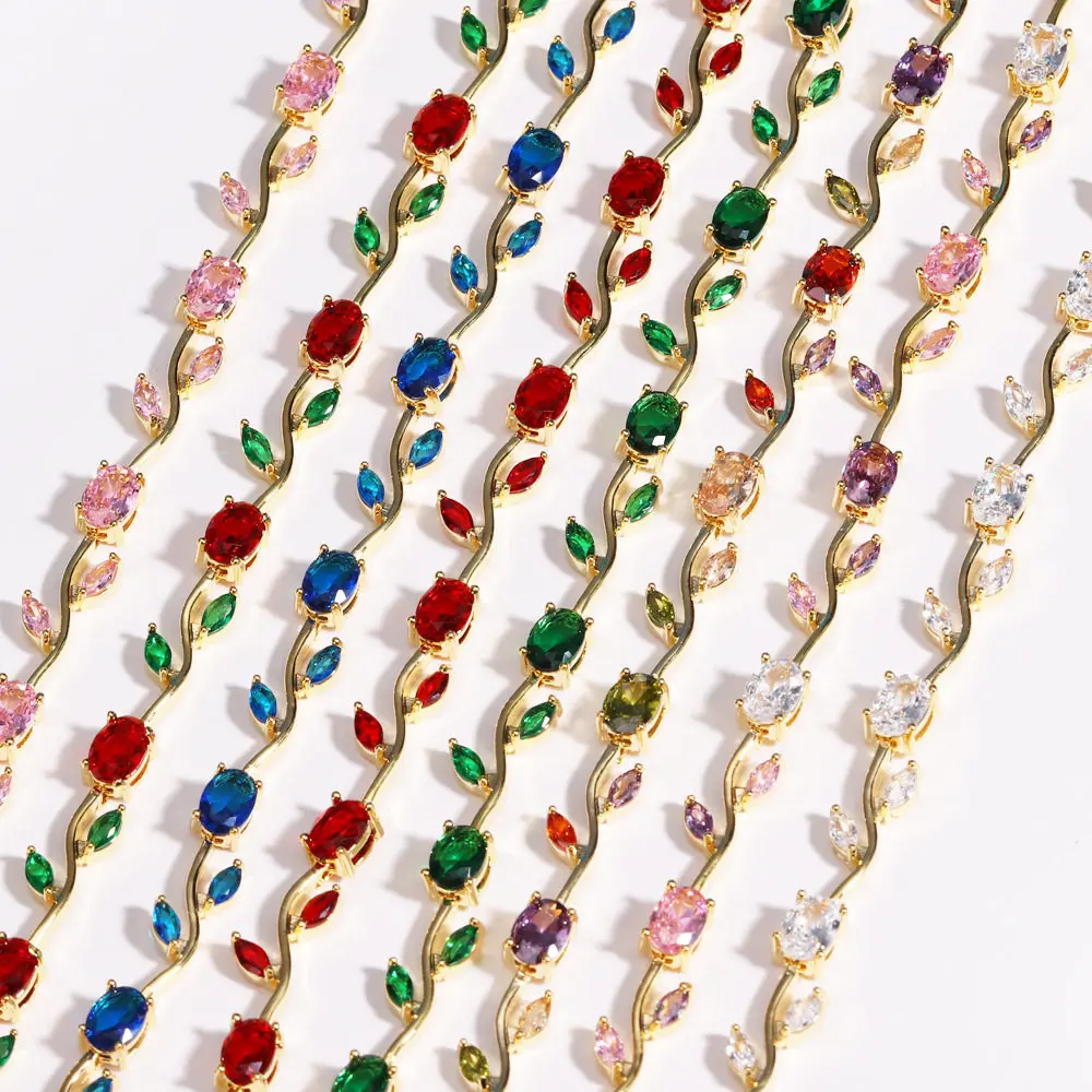BenS 19cm Tulip women Bracelet Brass Cube Zircon Flower men Bracelet copper gold plated Fashion party Jewelry wholesale N17
