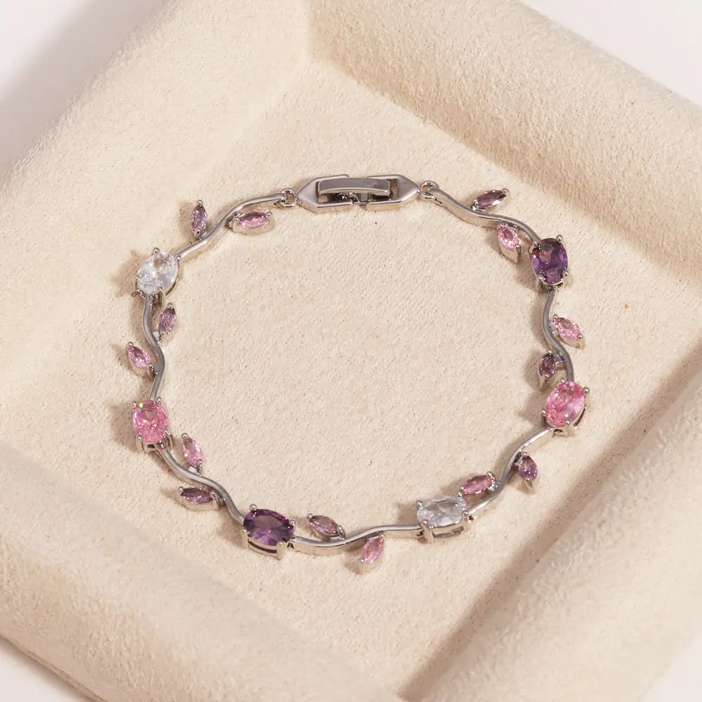 BenS 19cm Tulip women Bracelet Brass Cube Zircon Flower men Bracelet copper gold plated Fashion party Jewelry wholesale N17