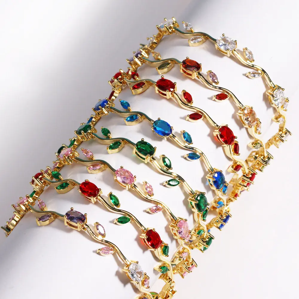 BenS 19cm Tulip women Bracelet Brass Cube Zircon Flower men Bracelet copper gold plated Fashion party Jewelry wholesale N17