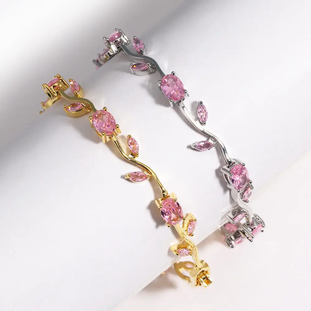 BenS 19cm Tulip women Bracelet Brass Cube Zircon Flower men Bracelet copper gold plated Fashion party Jewelry wholesale N17