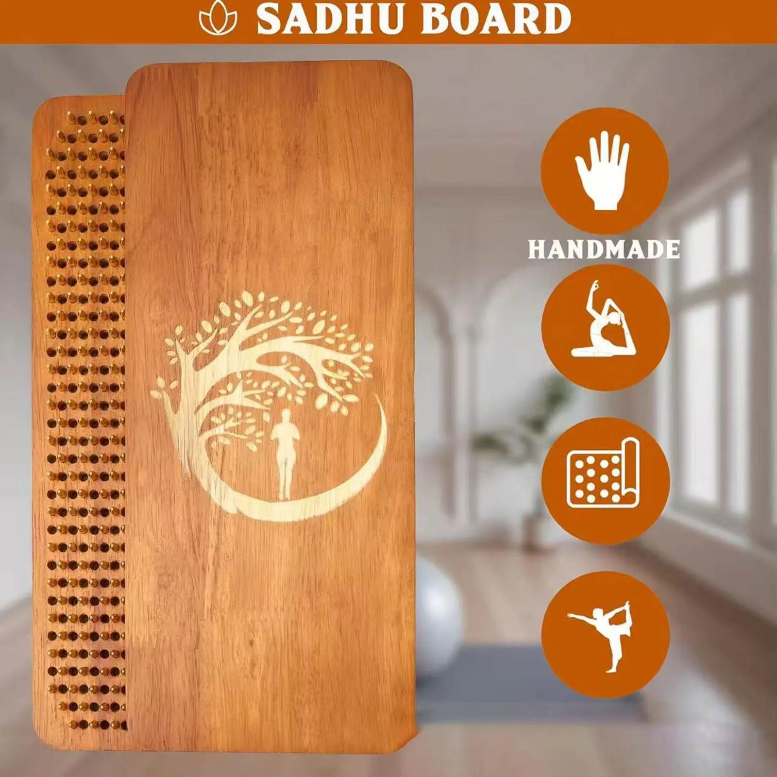 2Pcs Sadhu Board Wooden Yoga Board Foot Massage Board Meditation with Nails Home Gym Fitness Equipment for Standing Exercises