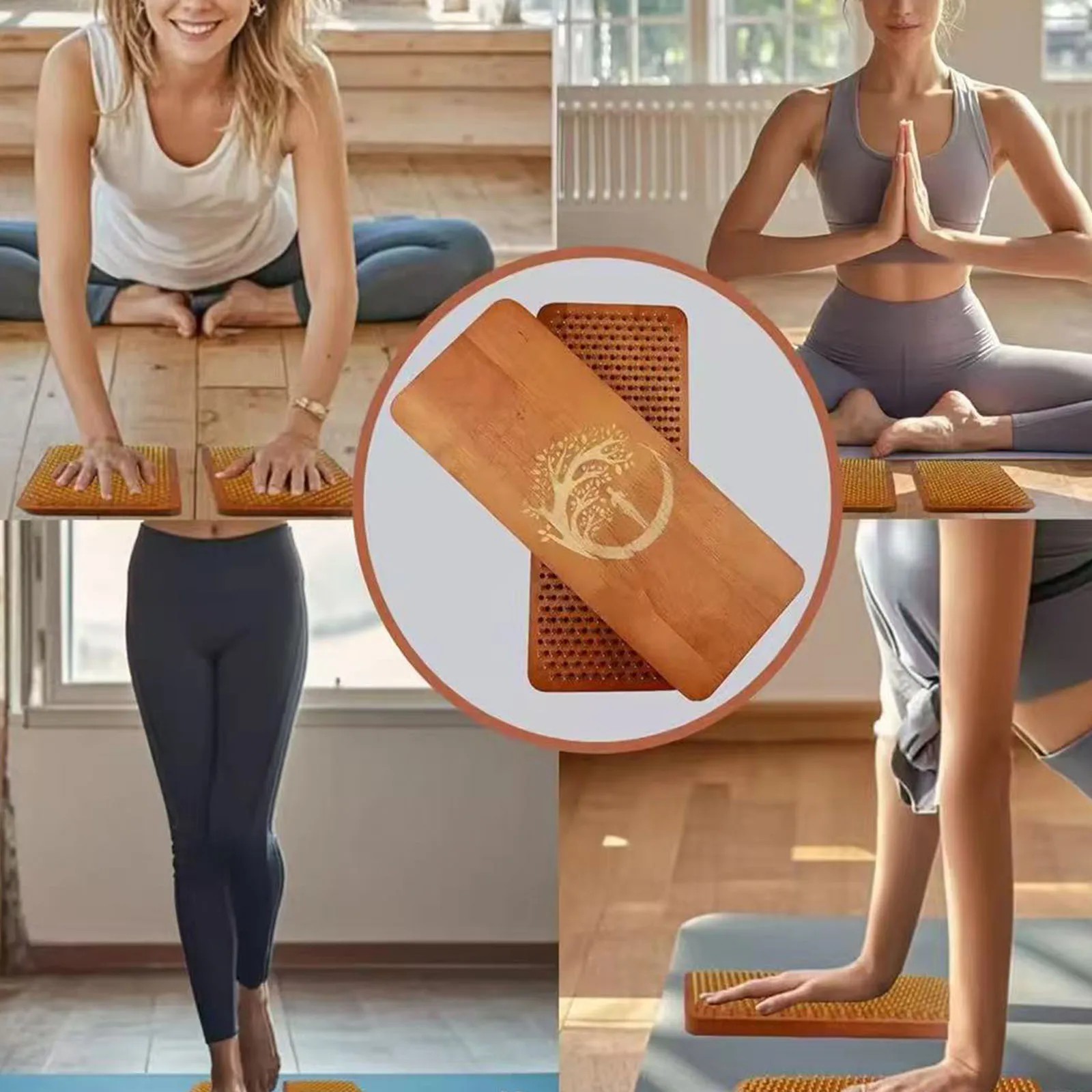 2Pcs Sadhu Board Wooden Yoga Board Foot Massage Board Meditation with Nails Home Gym Fitness Equipment for Standing Exercises