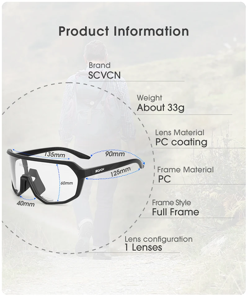 SCVCN Photochromic Cycling Glasses Outdoor Sports Bicycle Goggles Men MTB Cycling Sunglasses UV400 Road Bike Eyewear For Women