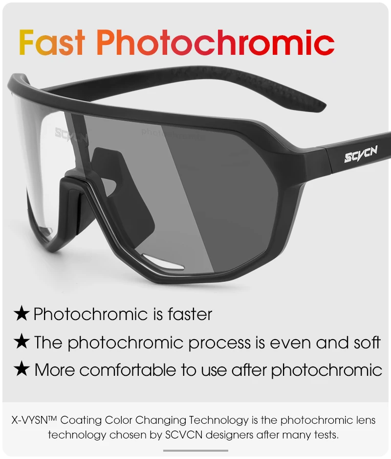 SCVCN Photochromic Cycling Glasses Outdoor Sports Bicycle Goggles Men MTB Cycling Sunglasses UV400 Road Bike Eyewear For Women