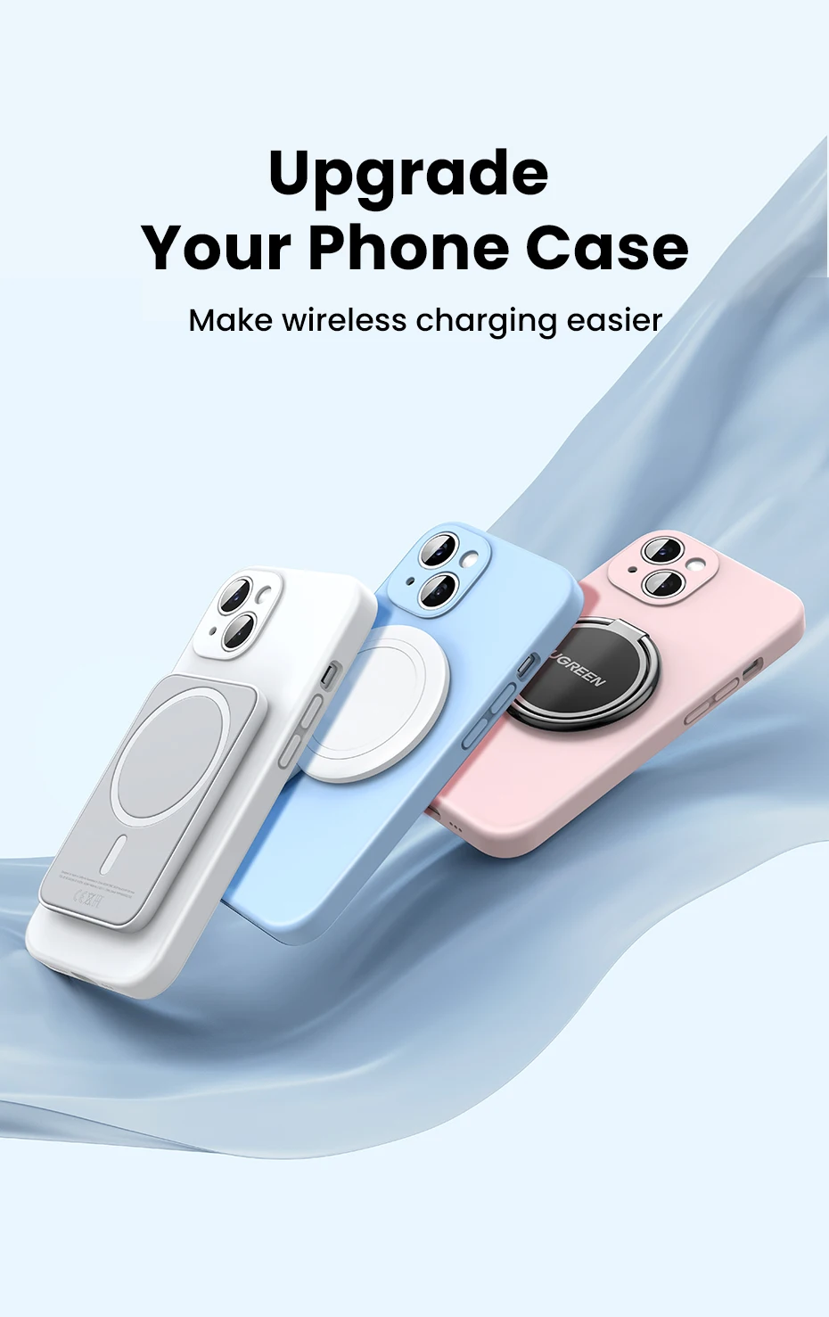 UGREEN Magnetic Metal Ring for Magsafe iPhone 16 15 14 Pro Android Phones Plate Sticker Rings For Magsafe Wireless Charger Stand
