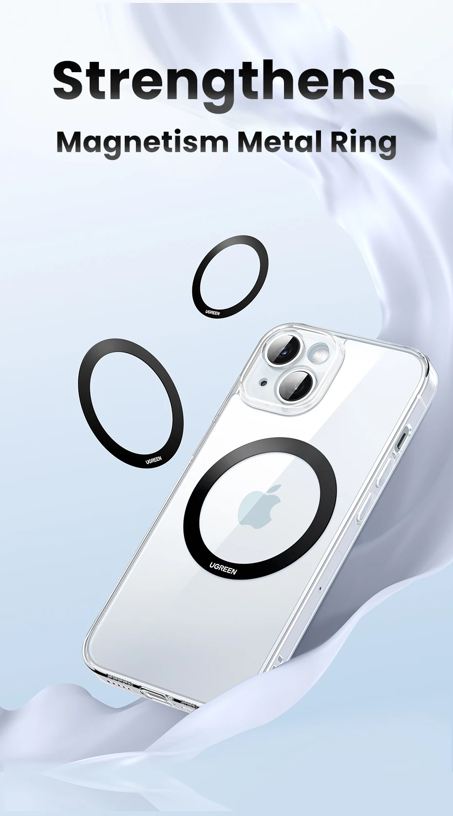 UGREEN Magnetic Metal Ring for Magsafe iPhone 16 15 14 Pro Android Phones Plate Sticker Rings For Magsafe Wireless Charger Stand