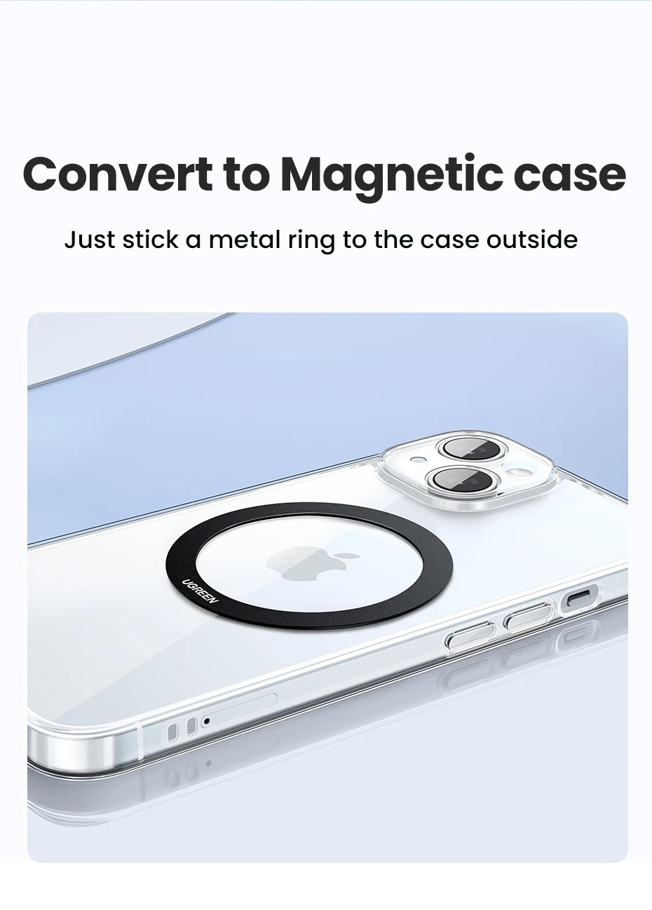 UGREEN Magnetic Metal Ring for Magsafe iPhone 16 15 14 Pro Android Phones Plate Sticker Rings For Magsafe Wireless Charger Stand
