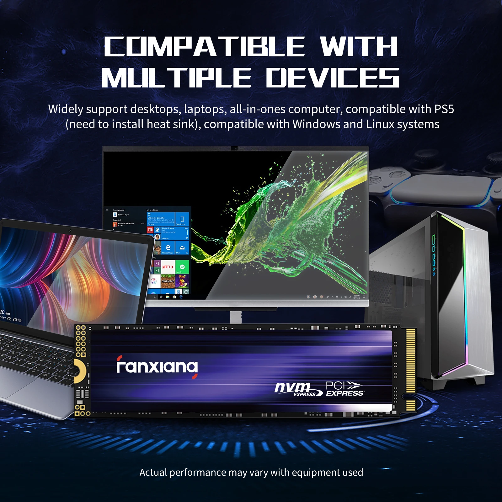 Fanxiang S880 M.2 SSD 1TB 2TB 4TB 7300MB/s PCIe4.0x4 M.2 NVMe SSD Drive 2280 Size Internal Solid State Drive For PS5 Laptop PC