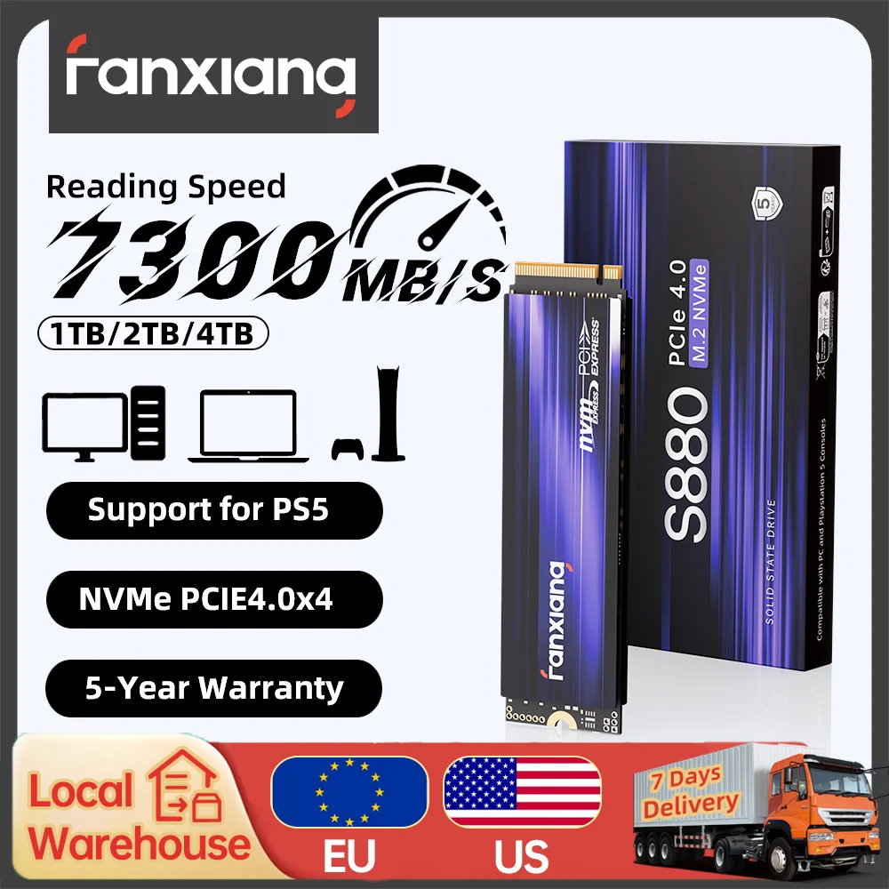Fanxiang S880 M.2 SSD 1TB 2TB 4TB 7300MB/s PCIe4.0x4 M.2 NVMe SSD Drive 2280 Size Internal Solid State Drive For PS5 Laptop PC