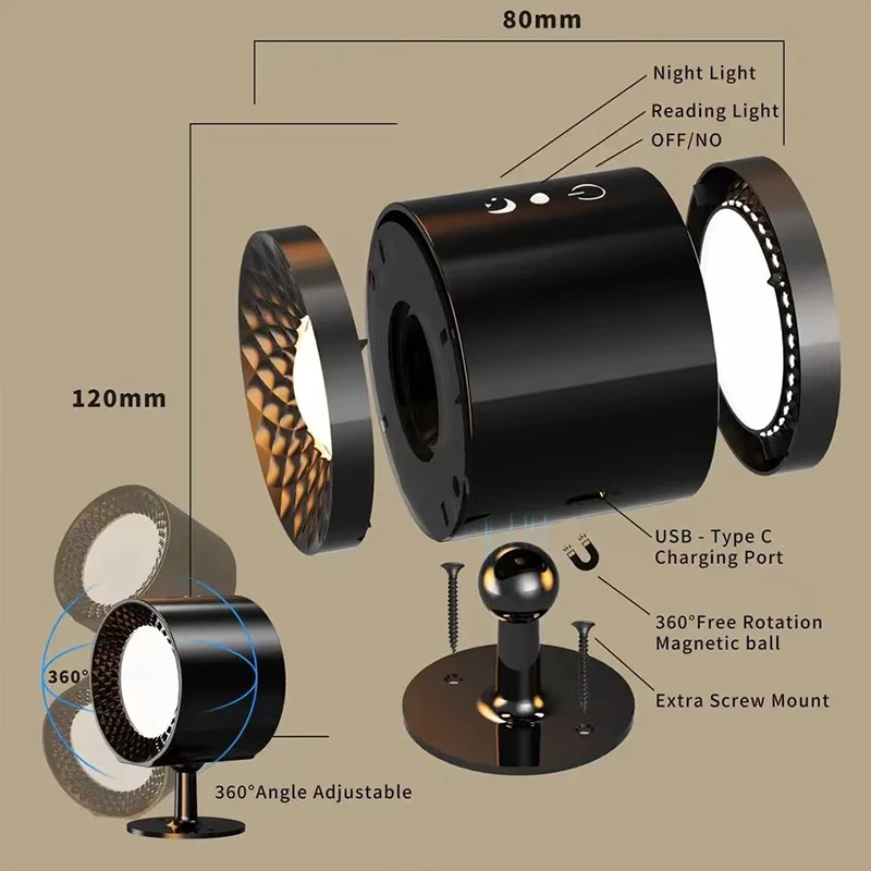 Led Double Head Wall Lamp Touch Control Remote 360 Rotatable USB Recharge Wireless Portable Night Light For Bedroom Reading Lamp