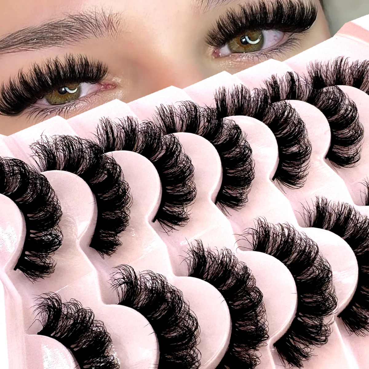 MKYDCG New 7 Pairs 15-25mm 3d Mink Lashes Faux Mink Lash Wispy Thick Natural Full Strip Lashes New Makeup Fluffy Mink Eyelashes