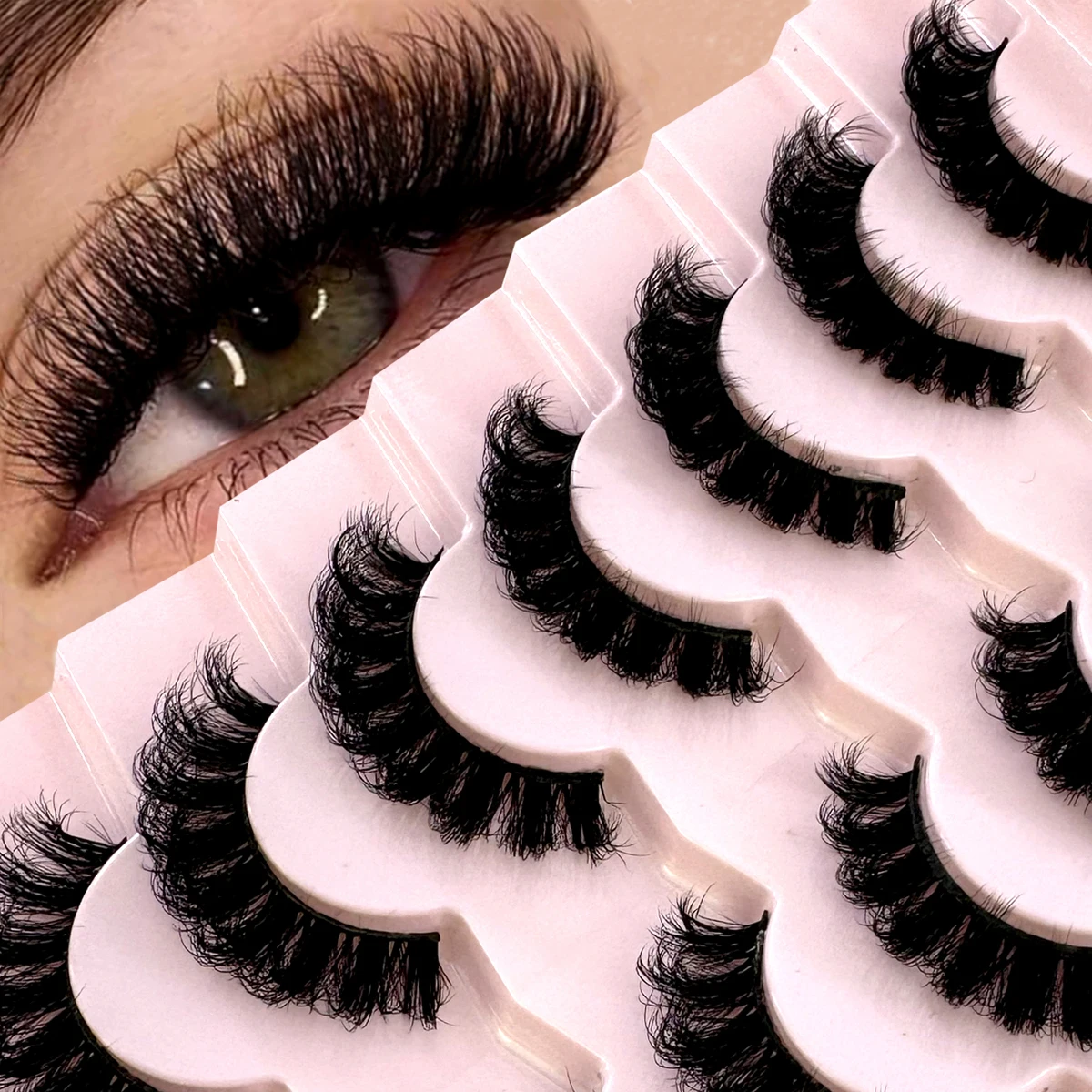 MKYDCG New 7 Pairs 15-25mm 3d Mink Lashes Faux Mink Lash Wispy Thick Natural Full Strip Lashes New Makeup Fluffy Mink Eyelashes