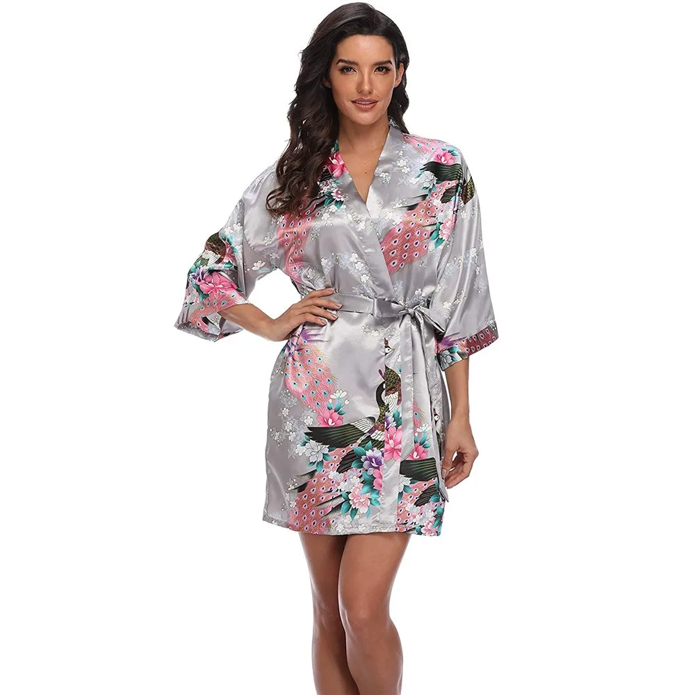 Sexy Print Kimono Gown Satin Women Bathrobe Bridal Wedding Gift Silky Sleepwear Nightdress Oversize 3XL Nightgown Homewear
