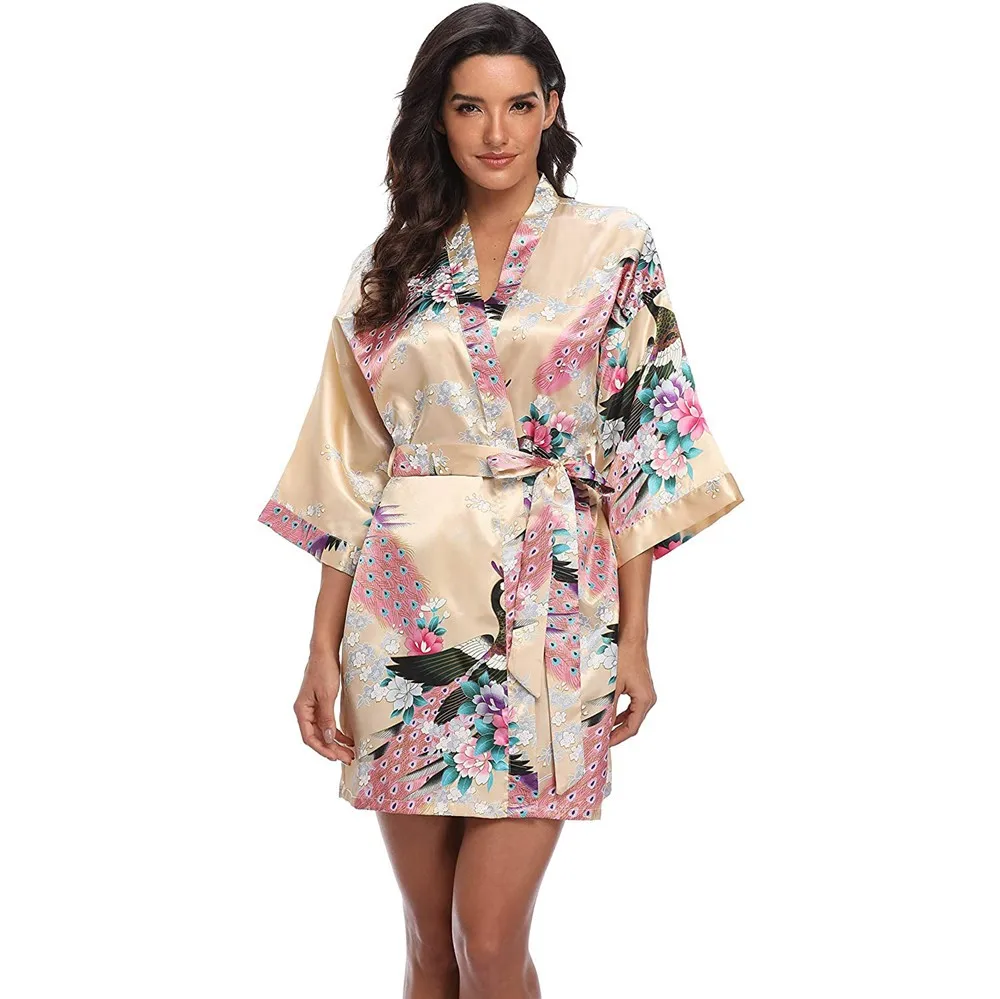 Sexy Print Kimono Gown Satin Women Bathrobe Bridal Wedding Gift Silky Sleepwear Nightdress Oversize 3XL Nightgown Homewear