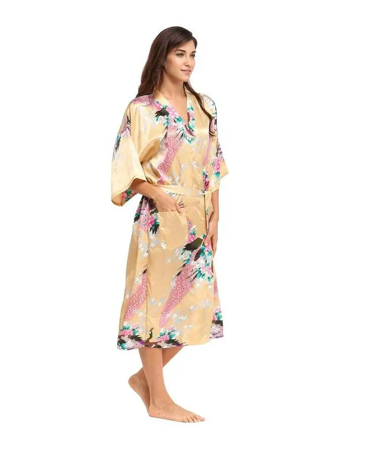 2015 Silk Bathrobe Women Satin Kimono Robes For Women Floral Robes Bridesmaids Long Kimono Robe Bride Silk Robe Dressing Gown