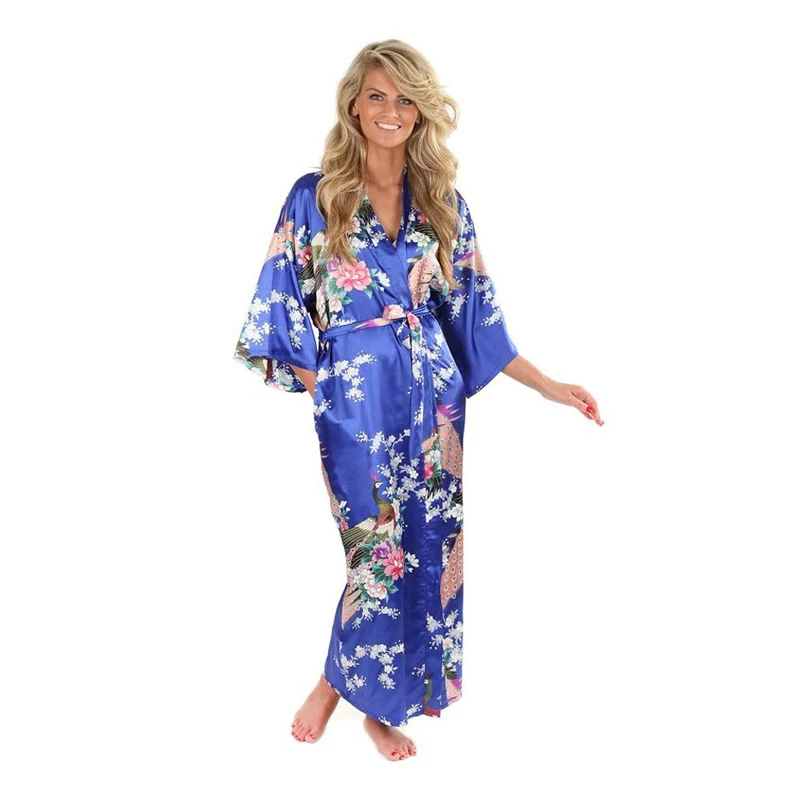 2015 Silk Bathrobe Women Satin Kimono Robes For Women Floral Robes Bridesmaids Long Kimono Robe Bride Silk Robe Dressing Gown