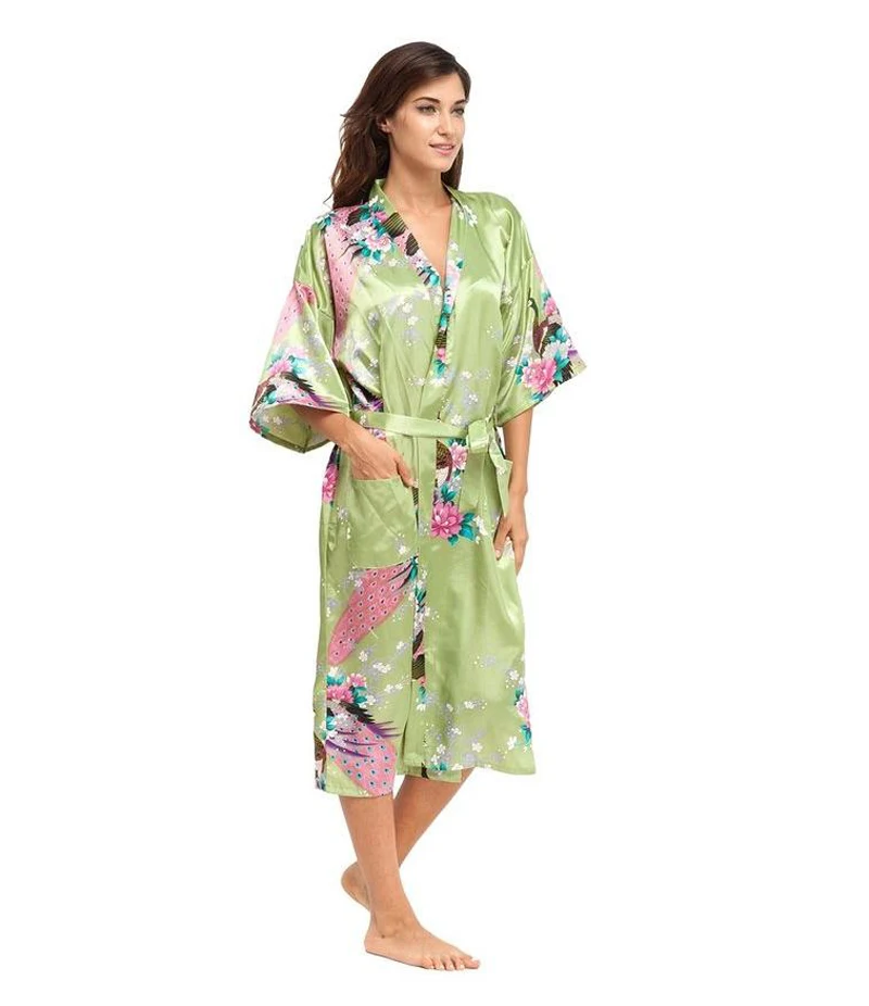 2015 Silk Bathrobe Women Satin Kimono Robes For Women Floral Robes Bridesmaids Long Kimono Robe Bride Silk Robe Dressing Gown