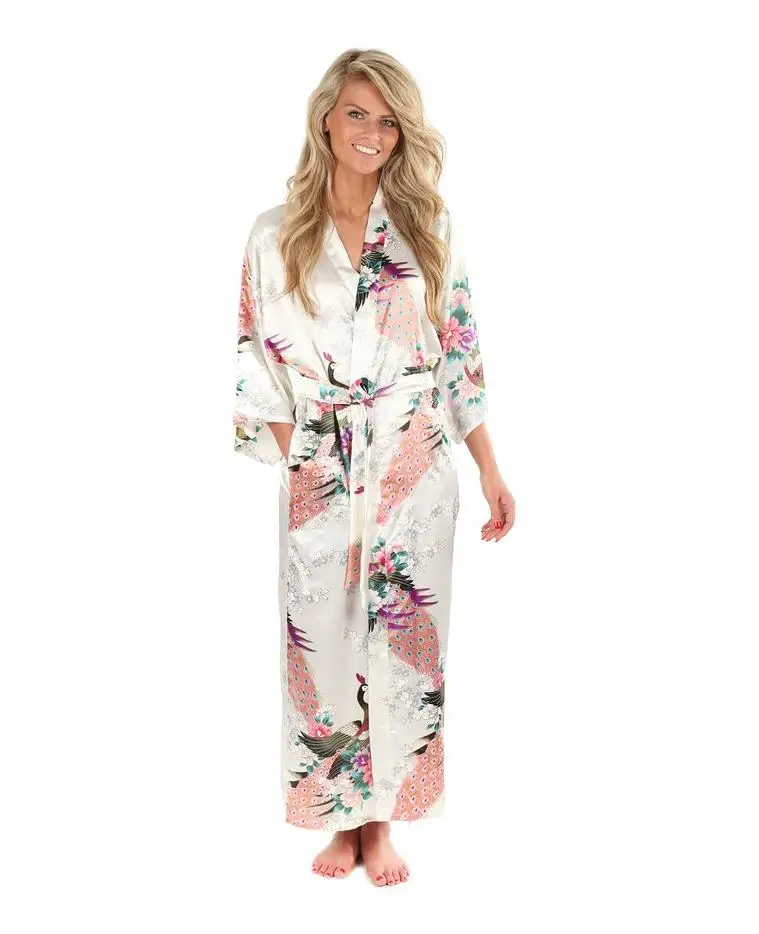 2015 Silk Bathrobe Women Satin Kimono Robes For Women Floral Robes Bridesmaids Long Kimono Robe Bride Silk Robe Dressing Gown