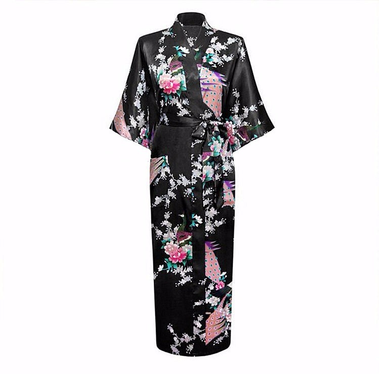 2015 Silk Bathrobe Women Satin Kimono Robes For Women Floral Robes Bridesmaids Long Kimono Robe Bride Silk Robe Dressing Gown