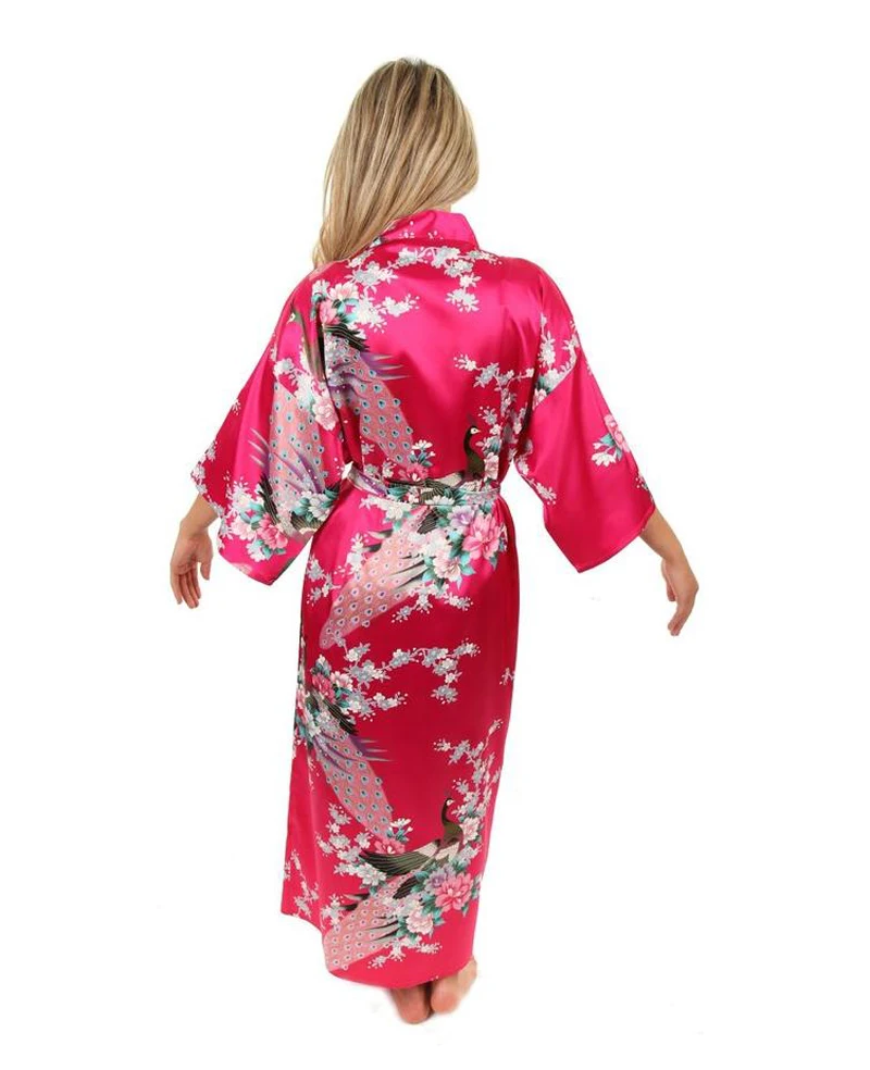 2015 Silk Bathrobe Women Satin Kimono Robes For Women Floral Robes Bridesmaids Long Kimono Robe Bride Silk Robe Dressing Gown