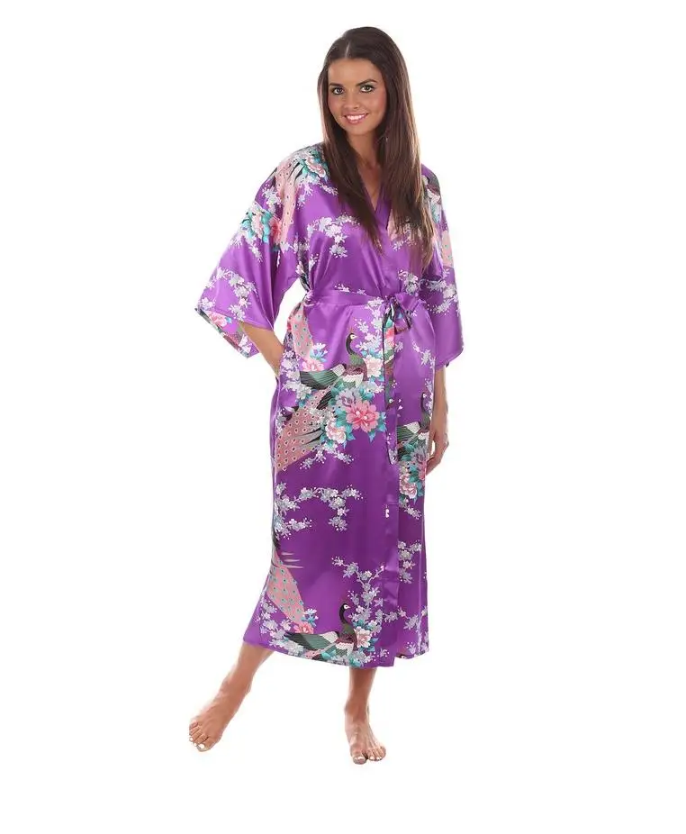 2015 Silk Bathrobe Women Satin Kimono Robes For Women Floral Robes Bridesmaids Long Kimono Robe Bride Silk Robe Dressing Gown