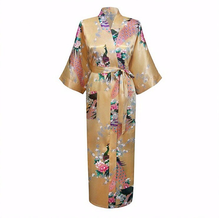 2015 Silk Bathrobe Women Satin Kimono Robes For Women Floral Robes Bridesmaids Long Kimono Robe Bride Silk Robe Dressing Gown