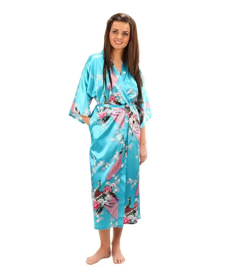 2015 Silk Bathrobe Women Satin Kimono Robes For Women Floral Robes Bridesmaids Long Kimono Robe Bride Silk Robe Dressing Gown