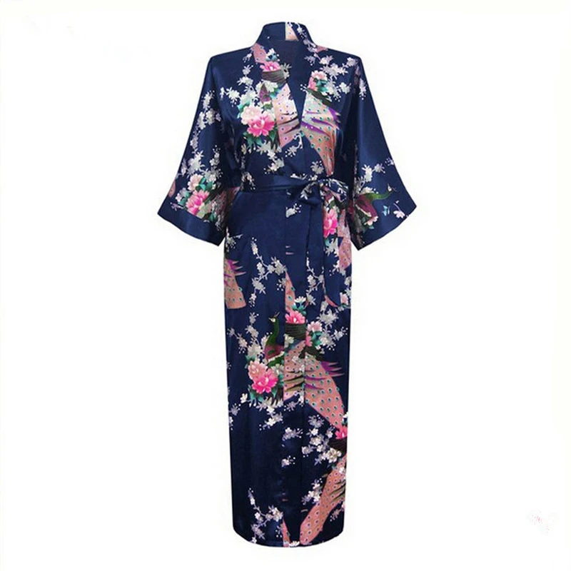 2015 Silk Bathrobe Women Satin Kimono Robes For Women Floral Robes Bridesmaids Long Kimono Robe Bride Silk Robe Dressing Gown